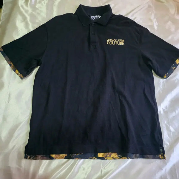 [BUNJANG] Versace Jeans Couture Black Embroidered Logo Polo T-Shirt / 베르사체 (정품) 진 쿠튀르 폴로 반팔티 블랙 풀오버 핏