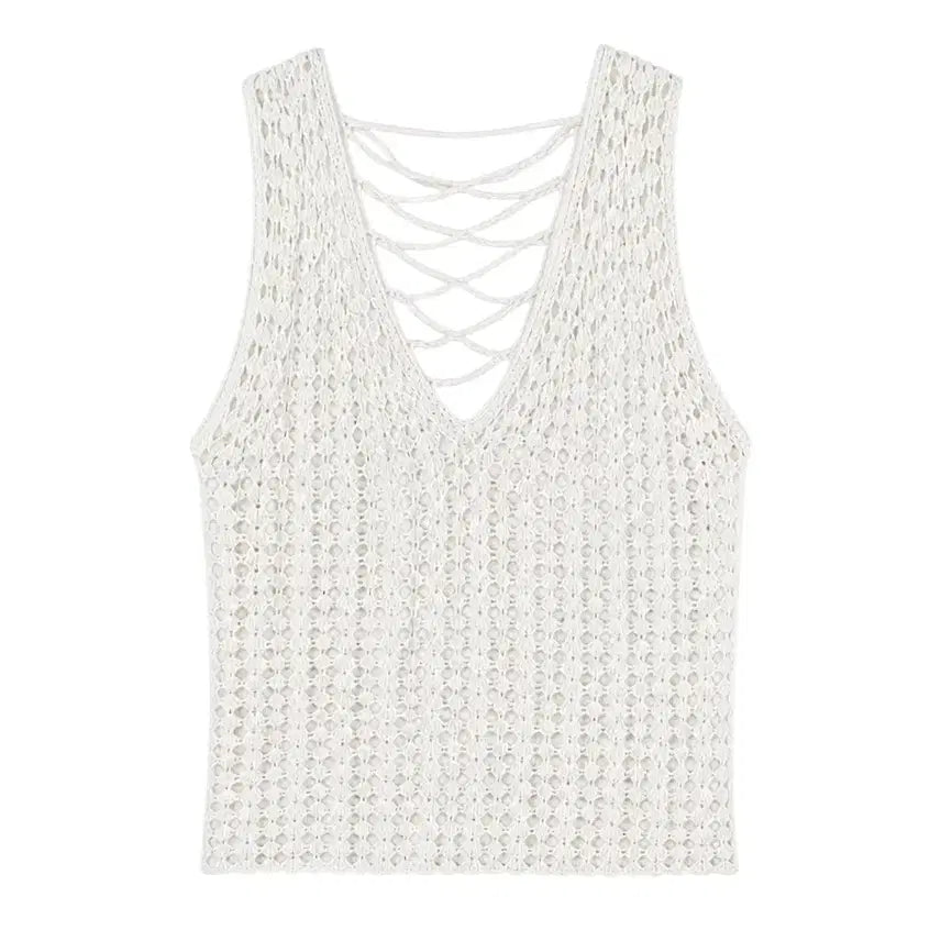 [BUNJANG] Women's Net Sleeveless Top (White) / 여성F/ 텍새 수입 그물 나시티WH A-95