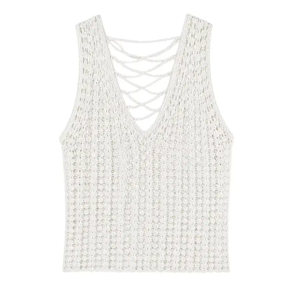 [BUNJANG] Women's Net Sleeveless Top (White) / 여성F/ 텍새 수입 그물 나시티WH A-95