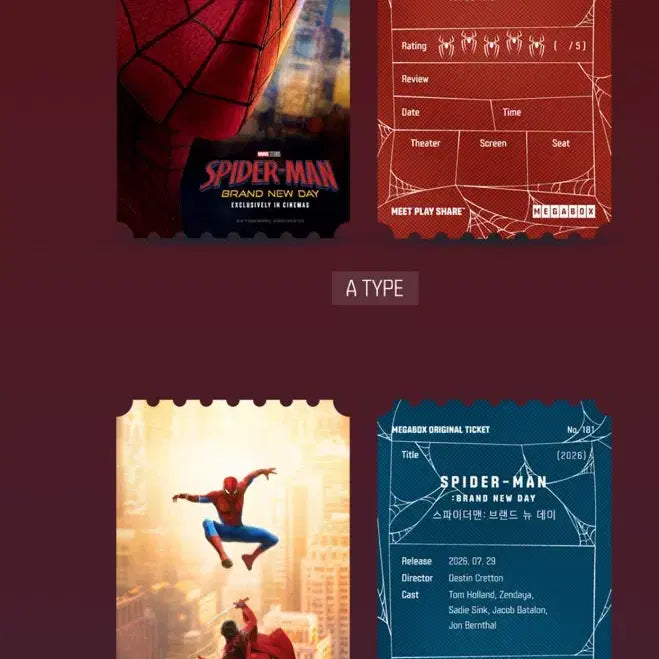 [BUNJANG] Spider-Man Original Ticket Set (2 Types) Megabox Special Edition / 스파이더맨 오리지널 티켓 2종 오티 메가박스 특전