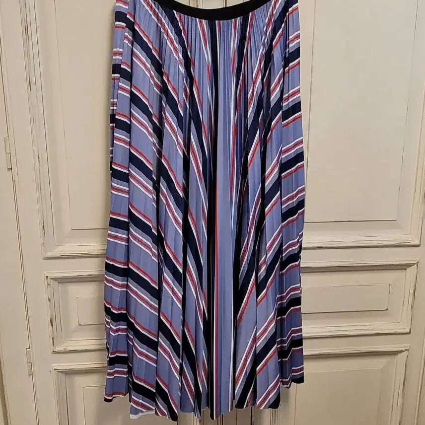 [BUNJANG] Lacoste Pleated Long Skirt Navy Stripe / 라코스테   플리츠   롱 스커트 M 새제품