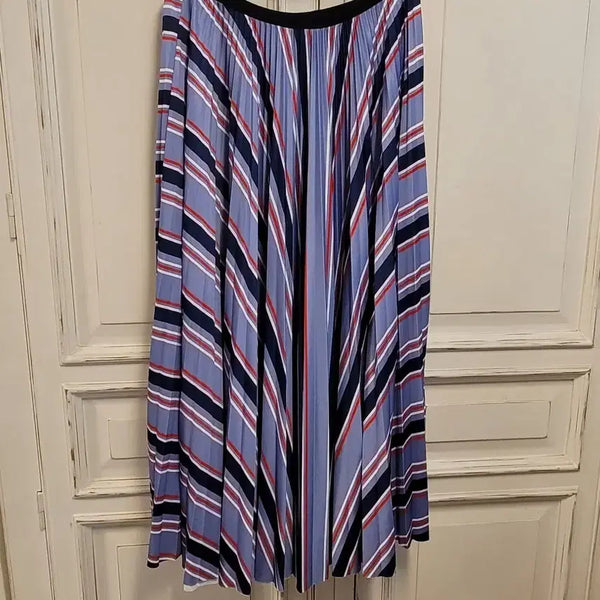 [BUNJANG] Lacoste Pleated Long Skirt Navy Stripe / 라코스테   플리츠   롱 스커트 M 새제품