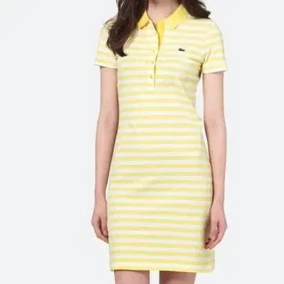 [BUNJANG] Lacoste Striped Short Sleeve Dress Yellow / 90 ) 라코스테 스트라이프 반팔 원피스 옐로우