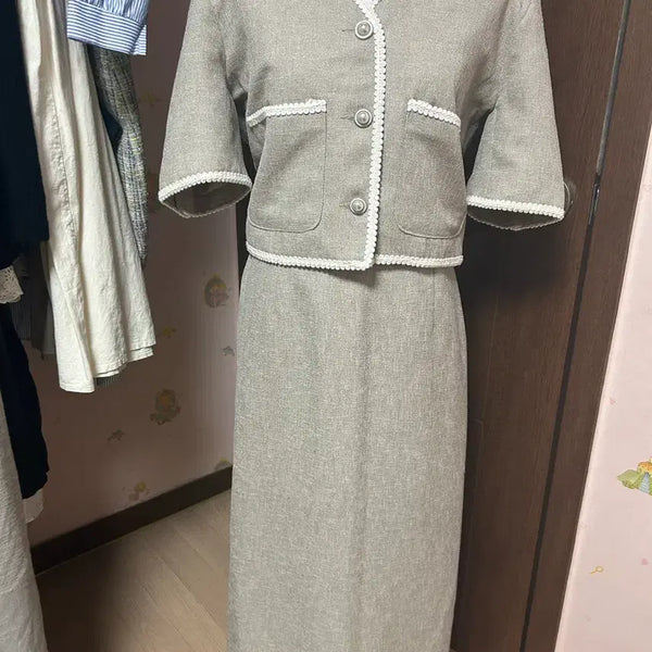 [BUNJANG] Tweed Two-Piece Set with White Accents / 투피스 세트