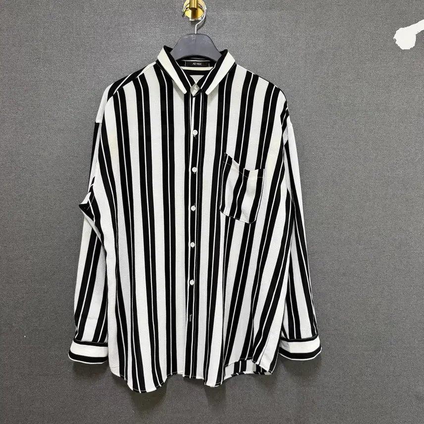 [BUNJANG] Ad Hoc Men's F Stripe Shirt Black/White BO2587 / 애드호크 남성 F 스트라이프 셔츠 블랙/화이트 BO2587