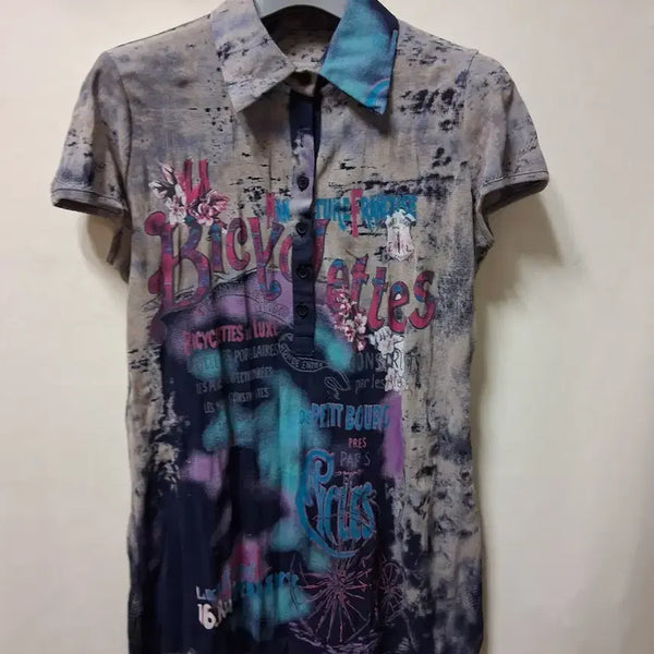 [BUNJANG] Women's Short Sleeve Polo Shirt All-Over Print / 여성 반팔 카라티 올오버 프린트