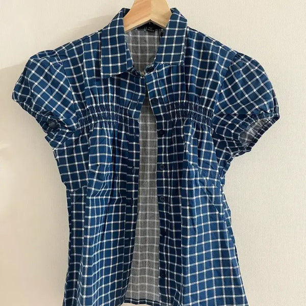 [BUNJANG] Motel Ulsan Tartan Fitted Shirt Navy / Motel 체크 셔츠
