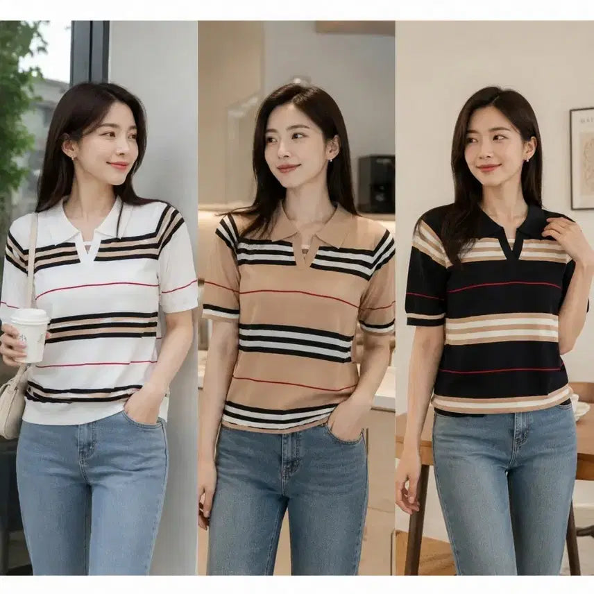 [BUNJANG] Premium Striped Knit Top / 고급 니트티