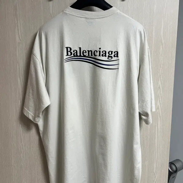 [BUNJANG] Balenciaga Wave Logo Embroidered Short Sleeve T-Shirt / [극미중고,국내매장판] 발렌시아가 웨이브로고 자수 반팔