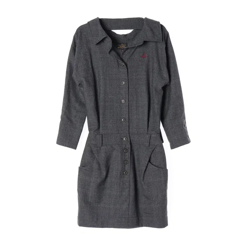 [BUNJANG] Vivienne Westwood Wool 100% Logo Embroidered Shirt Dress / 비비안웨스트우드 울 100% 로고 자수 투피스 스타일 셔츠 원피스