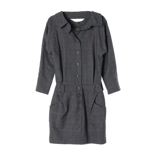 [BUNJANG] Vivienne Westwood Wool 100% Logo Embroidered Shirt Dress / 비비안웨스트우드 울 100% 로고 자수 투피스 스타일 셔츠 원피스