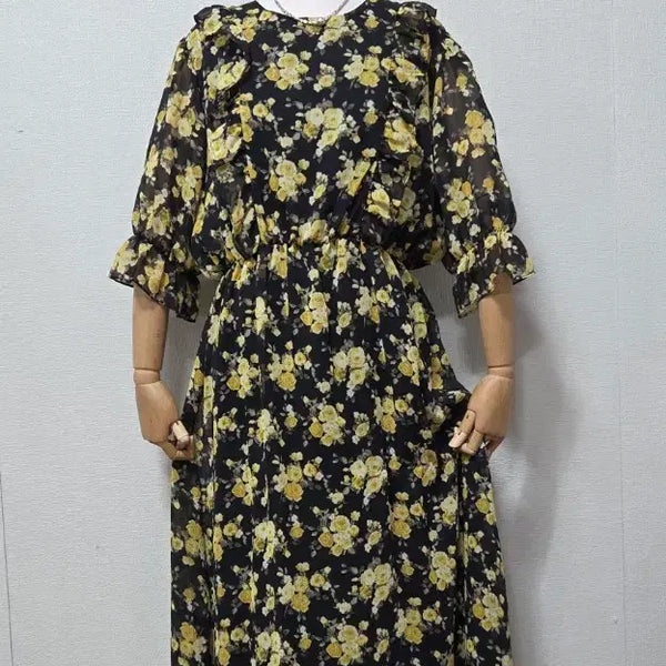 [BUNJANG] Flower Pattern Chiffon Long Dress / 플라워 쉬폰 원피스