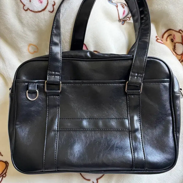 [BUNJANG] Japanese Vintage Black Leather Mini School Bag Y2K Shoulder Bag / 일본 빈티지 블랙 가죽 미니 스쿨백 Y2K 숄더백