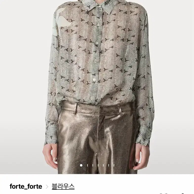 [BUNJANG] FORTE FORTE 25SS Green Pattern Silk Long Sleeve Blouse / [FORTE FORTE] 25SS 그린 패턴 실크 긴팔 블라우스