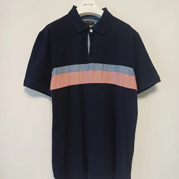[BUNJANG] Banana Republic Woven Color-Block Pique Short-Sleeve Polo Shirt XL (Navy) / [XL/105-110] 바나나리퍼블릭 우븐 배색 피케 반팔 카라티 (네이비)