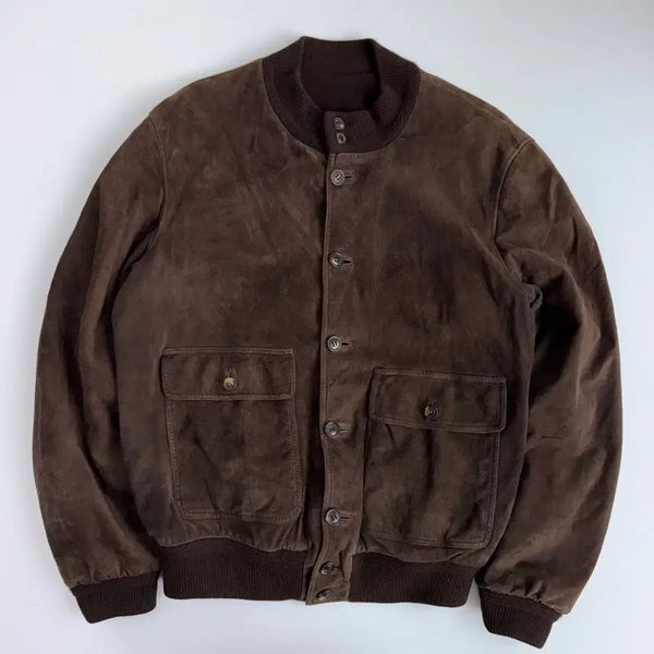 [BUNJANG] Ferragamo Reindeer Suede Brown Bomber Jacket / Ferragamo  페레가모 레인디어 스웨이드 브라운 봄버 자켓