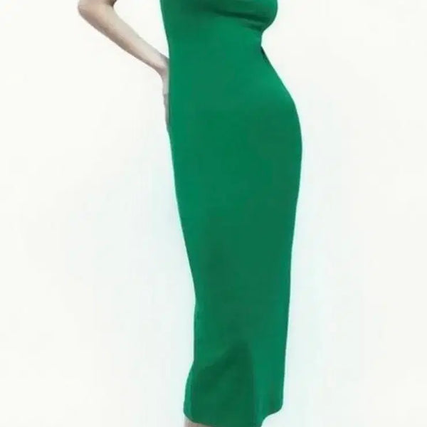 [BUNJANG] ZARA Bodycon Plain Stretch Maxi Dress Green / 자라 바디콘 플레인 스트레치 맥시 드레스