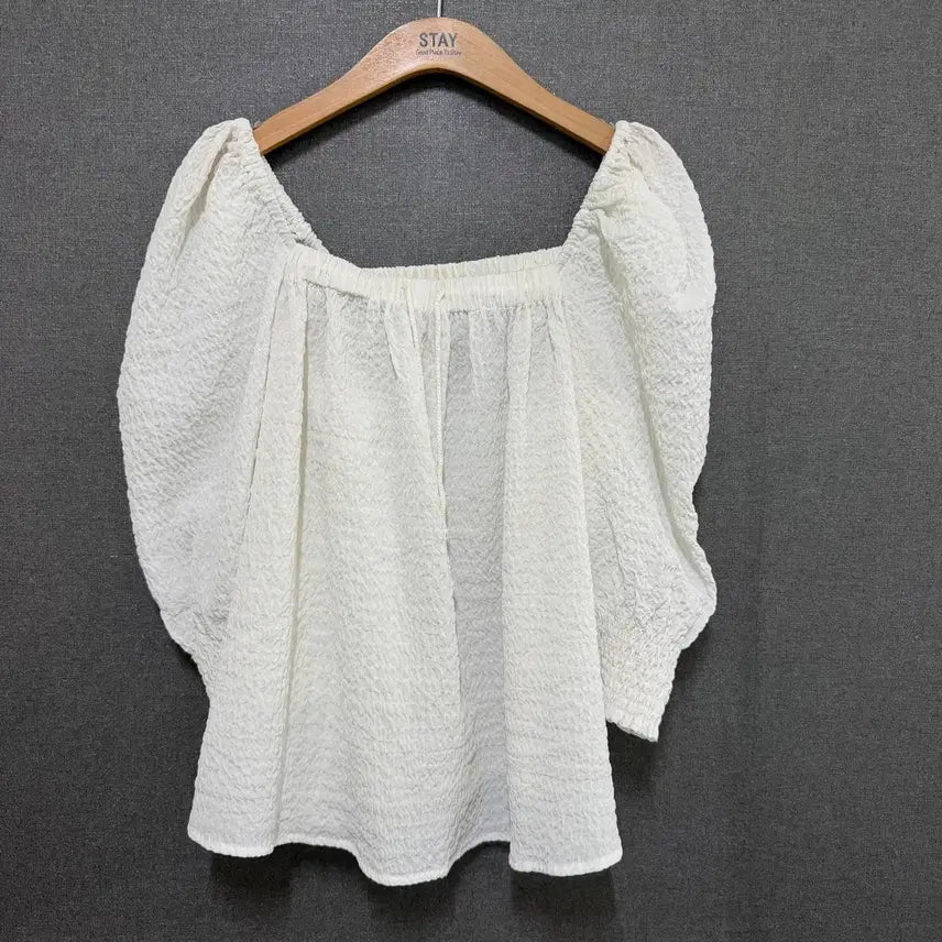 [BUNJANG] 8seconds Women's White Puff Square Neck Blouse (BO2592) / 에잇세컨즈 여성 m 퍼프 스퀘어넥 블라우스 화이트 BO2592