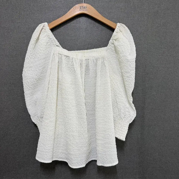 [BUNJANG] 8seconds Women's White Puff Square Neck Blouse (BO2592) / 에잇세컨즈 여성 m 퍼프 스퀘어넥 블라우스 화이트 BO2592