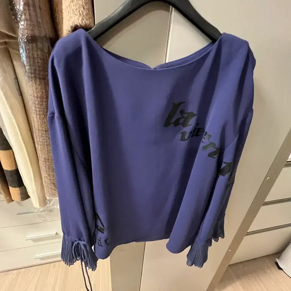 [BUNJANG] Lucky Chouette Lettering Ribbon Blouse / 럭키슈에뜨 레터링 리본블라우스