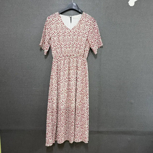 [BUNJANG] Pigment Women's Floral Print V-Neck Long Dress Red BO2593 / 피그먼트 여성 F 반팔 꽃무늬 브이넥 롱 원피스 레드 BO2593