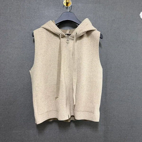[BUNJANG] Women's Suede Hooded Vest Jacket Beige / 여성 F 스웨이드 후드 조끼 자켓 베이지 BO2595