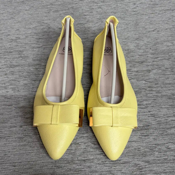 [BUNJANG] Pink Elephant Ribbon Detail Pointed Toe Flat Shoes / 분홍코끼리 리본 장식 뾰족코 플랫 슈즈