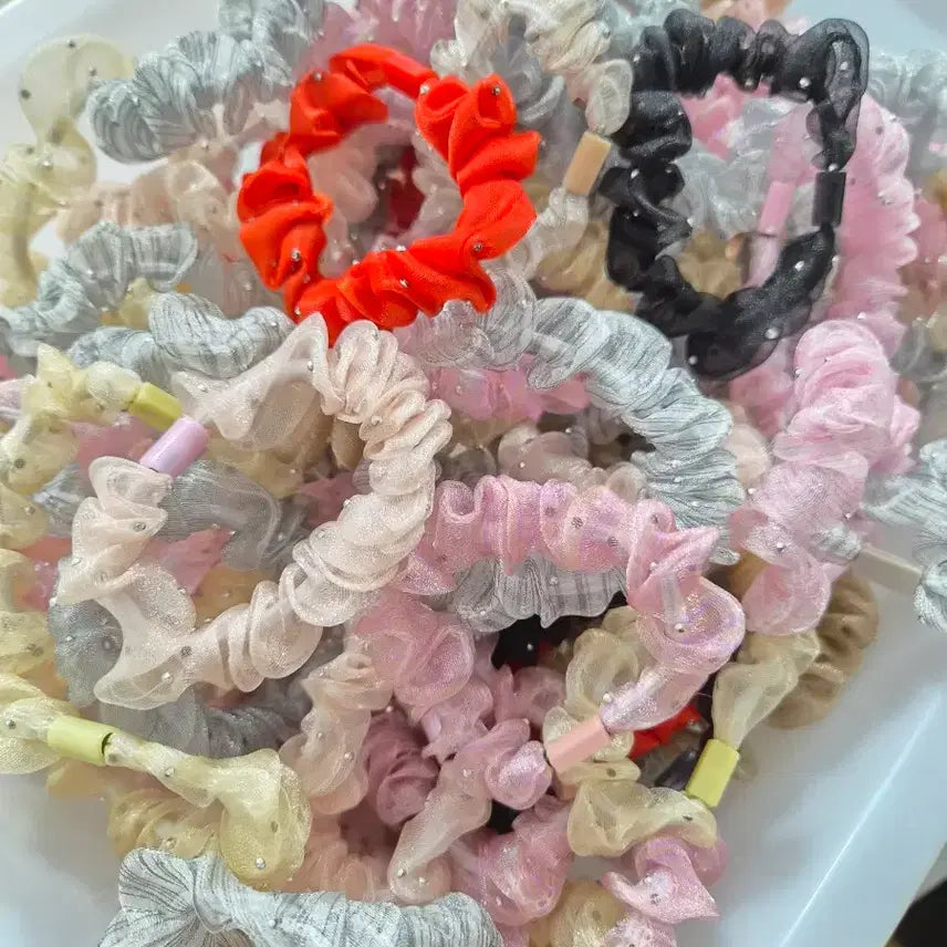[BUNJANG] Chiffon Scrunchie Set - 100 Count Bundle / 새상품 100개 일괄 다양한 색상 쉬폰 곱창밴드 세트