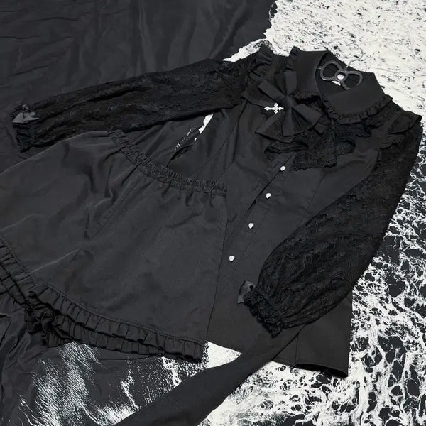 [BUNJANG] Secret Honey Ruffle Sleeve Lace Long Sleeve Set-up / 시크릿허니 러플 소매 레이스 긴팔 셋업