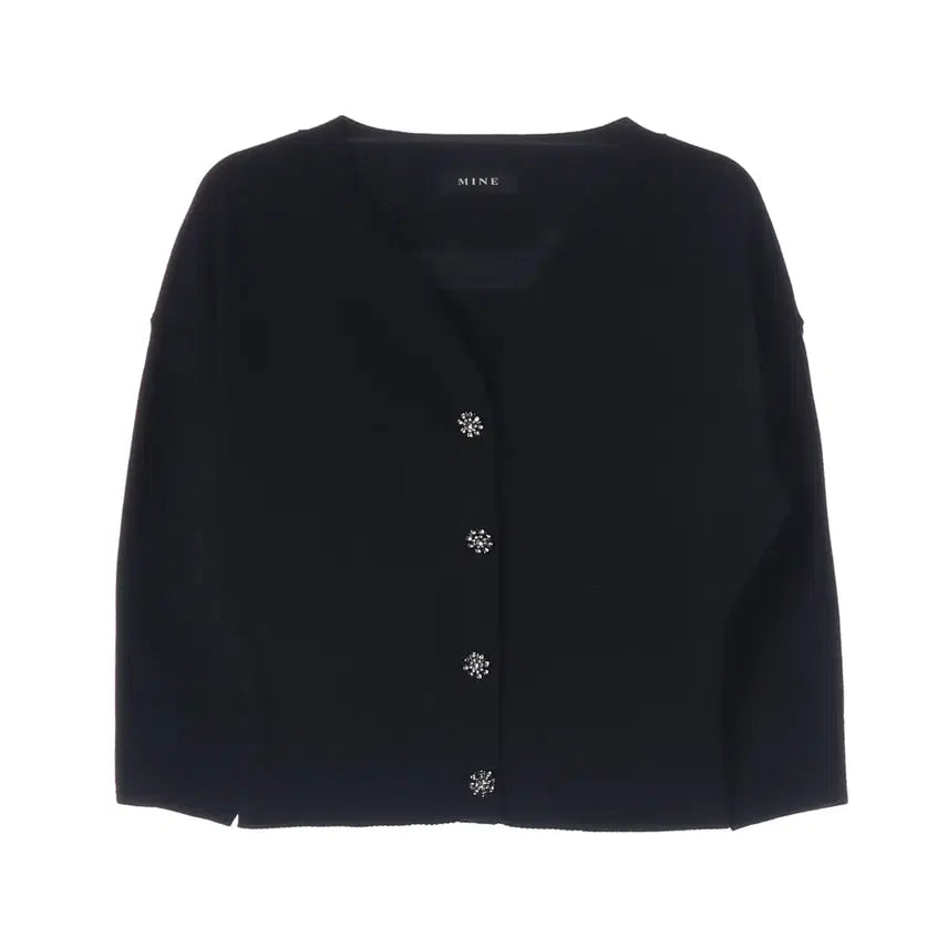 [BUNJANG] Mine 22SS Jewel Button V-Neck Short Sleeve Cardigan / 마인 22SS 보석 버튼 브이넥 반팔 가디건