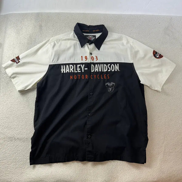 [BUNJANG] 90s Harley-Davidson Military Motorcycle Vintage T-Shirt / 105 90s 할리데이비슨 밀리터리 모터사이클 빈티지 흰검 반팔 셔츠 #254