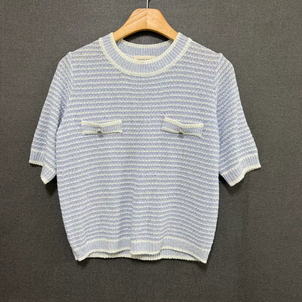 [BUNJANG] Women's Heathered Short-Sleeve Knit Top Sky Blue / F 여성 보카시 반팔 니트 하늘색 BO2598