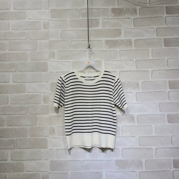 [BUNJANG] Striped Short Sleeve T-Shirt Size 55 / ㅈ223 단가라 반팔 55