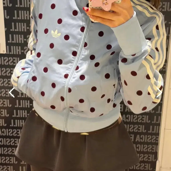 [BUNJANG] Adidas Polka Dot Satin Track Jacket - Sky Blue (XS) / 아디다스 도트 트랙탑 블루 폴카닷 도트 새틴 트랙탑