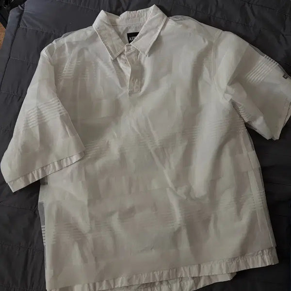 [BUNJANG] azo by azo Stripe Mesh Layered Polo Shirt XL / 아조바이아조 스트라이프 메쉬 레이어드 폴로 셔츠