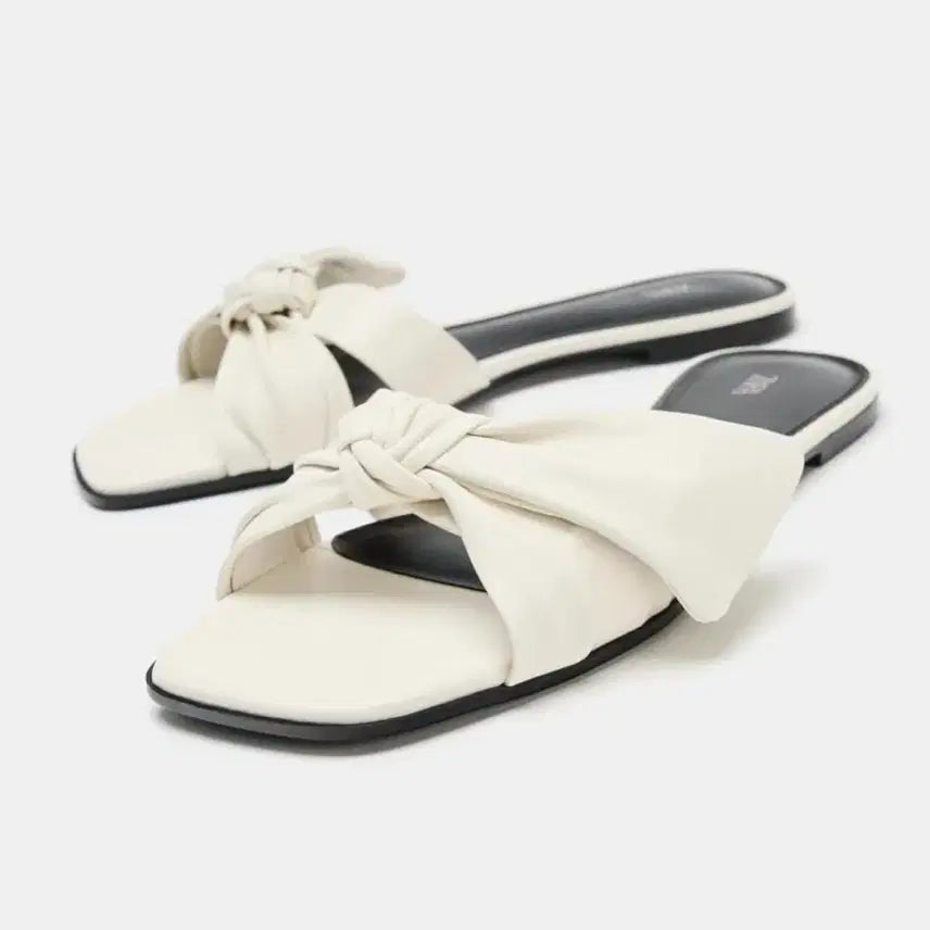 [BUNJANG] Zara White Ribbon Flat Mule Sandals / (1회 단시간 착용) 자라 화이트 리본 플랫 뮬 샌들 240