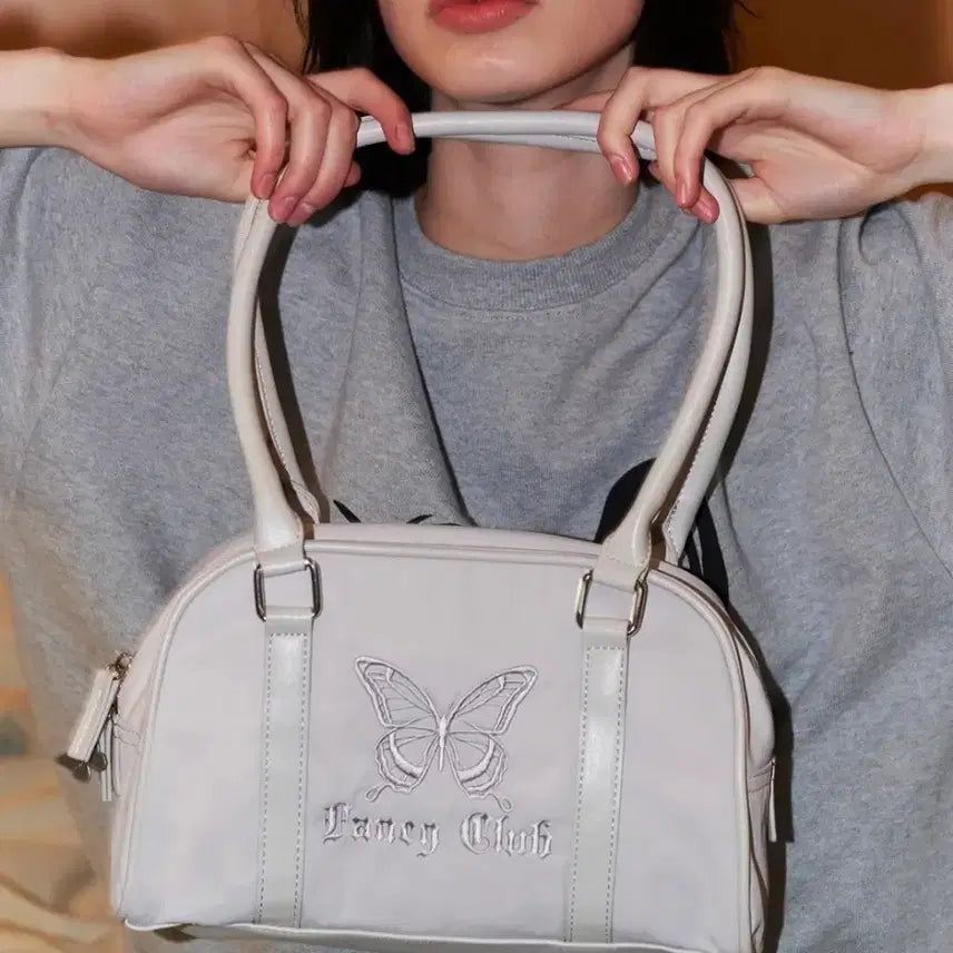 [BUNJANG] Fancy Club Butterfly Embroidery Bowling Tote Bag / 팬시클럽 나비자수 볼링 토트백