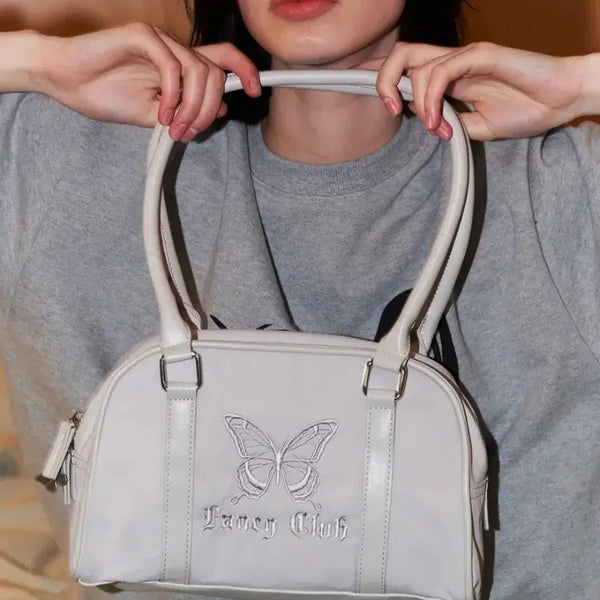 [BUNJANG] Fancy Club Butterfly Embroidery Bowling Tote Bag / 팬시클럽 나비자수 볼링 토트백