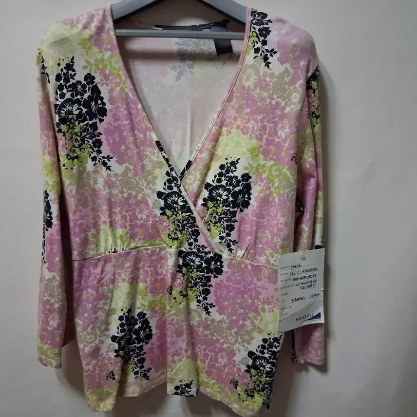 [BUNJANG] El Clairebone Floral Wrap Style Blouse - Pink, XL / 새상품 엘 클레어본 플로럴 랩 스타일 블라우스 핑크 XL