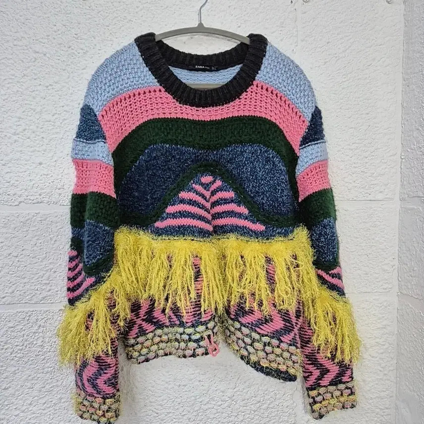 [BUNJANG] ZARA Striped Knit Sweater Yellow Frill / 자라 ZARA 스트라이프 니트 스웨터 옐로우 프릴