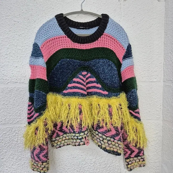 [BUNJANG] ZARA Striped Knit Sweater Yellow Frill / 자라 ZARA 스트라이프 니트 스웨터 옐로우 프릴