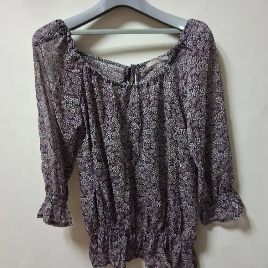 [BUNJANG] Purple Paisley Chiffon Blouse Size 40 / 퍼플 페이즐리 쉬폰 블라우스 40