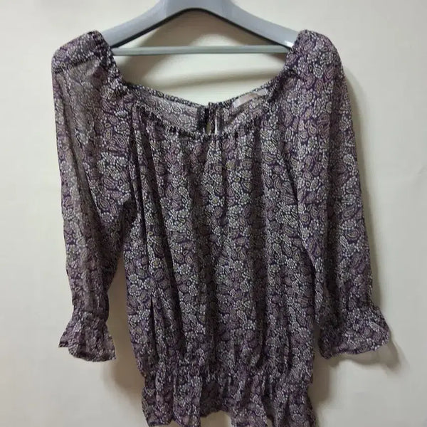 [BUNJANG] Purple Paisley Chiffon Blouse Size 40 / 퍼플 페이즐리 쉬폰 블라우스 40