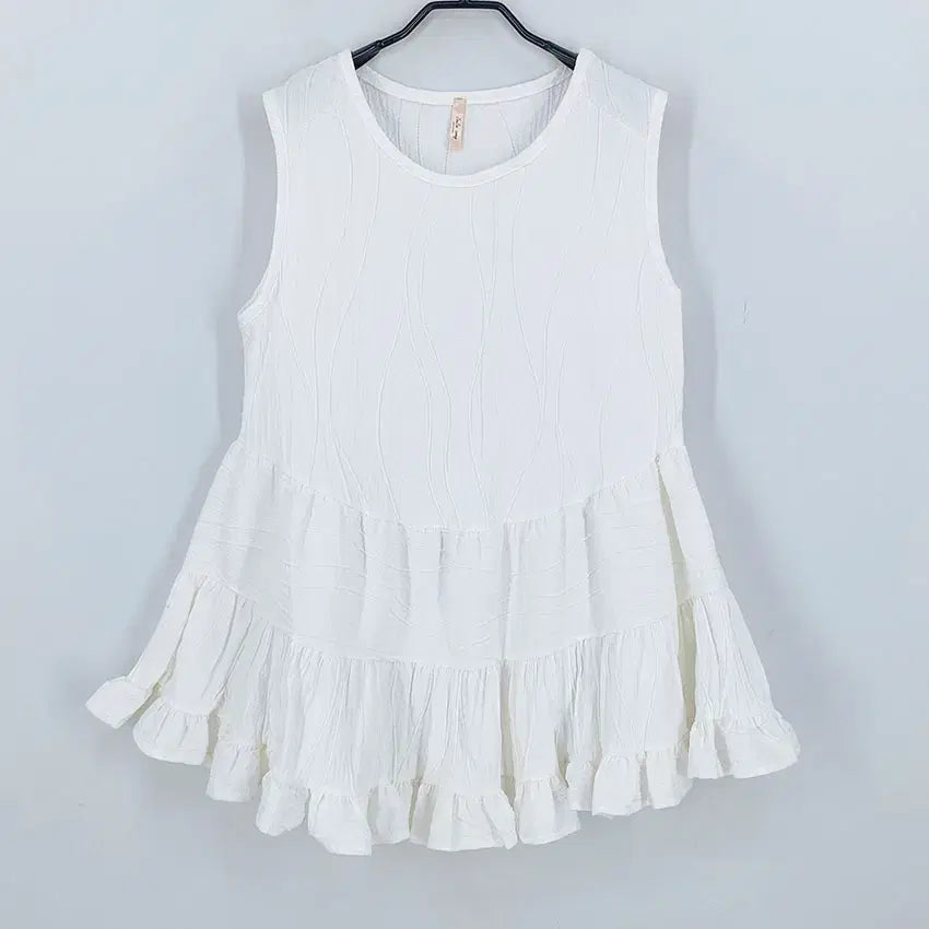 [BUNJANG] Vintage Women's Summer Sleeveless Blouse - Light Ivory / 빈티지 여성 여름 주름 민소매블라우스 연아이보리 (HU46143)