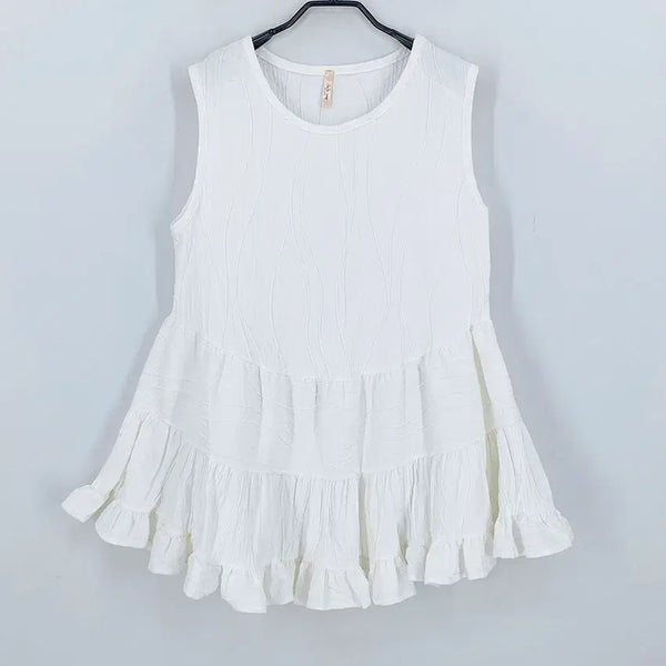 [BUNJANG] Vintage Women's Summer Sleeveless Blouse - Light Ivory / 빈티지 여성 여름 주름 민소매블라우스 연아이보리 (HU46143)