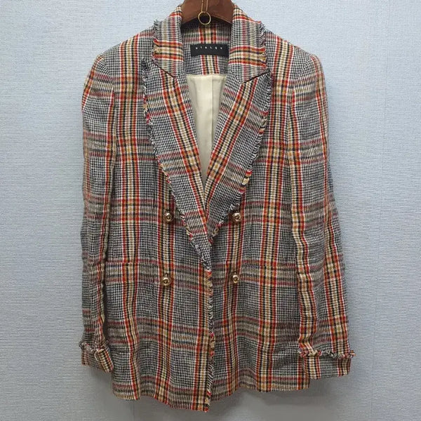 [BUNJANG] Sisley Check Pattern Jacket with Gold Buttons - Size 42 / 시슬리 자켓 호칭42