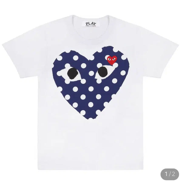 [BUNJANG] Comme des Garçons Heart Dot Short Sleeve T-Shirt White / 꼼데가르송 하트 도트 반팔티 화이트 새제품