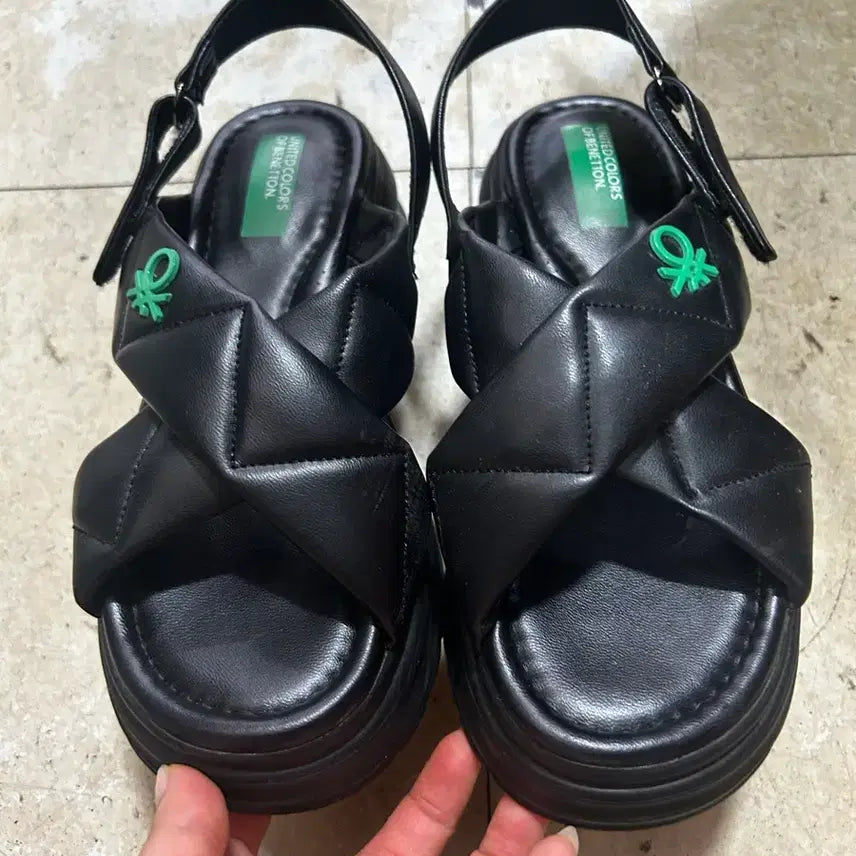 [BUNJANG] Benetton Black Platform Wedge Sandals / 베네통 블랙 플랫폼 통굽 샌들 235~240cm