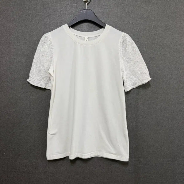[BUNJANG] Romi Story Women's White Lace Short-Sleeve T-Shirt BO2605 / Romi story 여성 F 화이트 레이스 반팔 티셔츠 BO2605