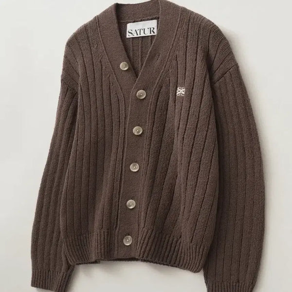 [BUNJANG] Seter Brown Logo Embroidery Cardigan / 세터 가디건 브라운